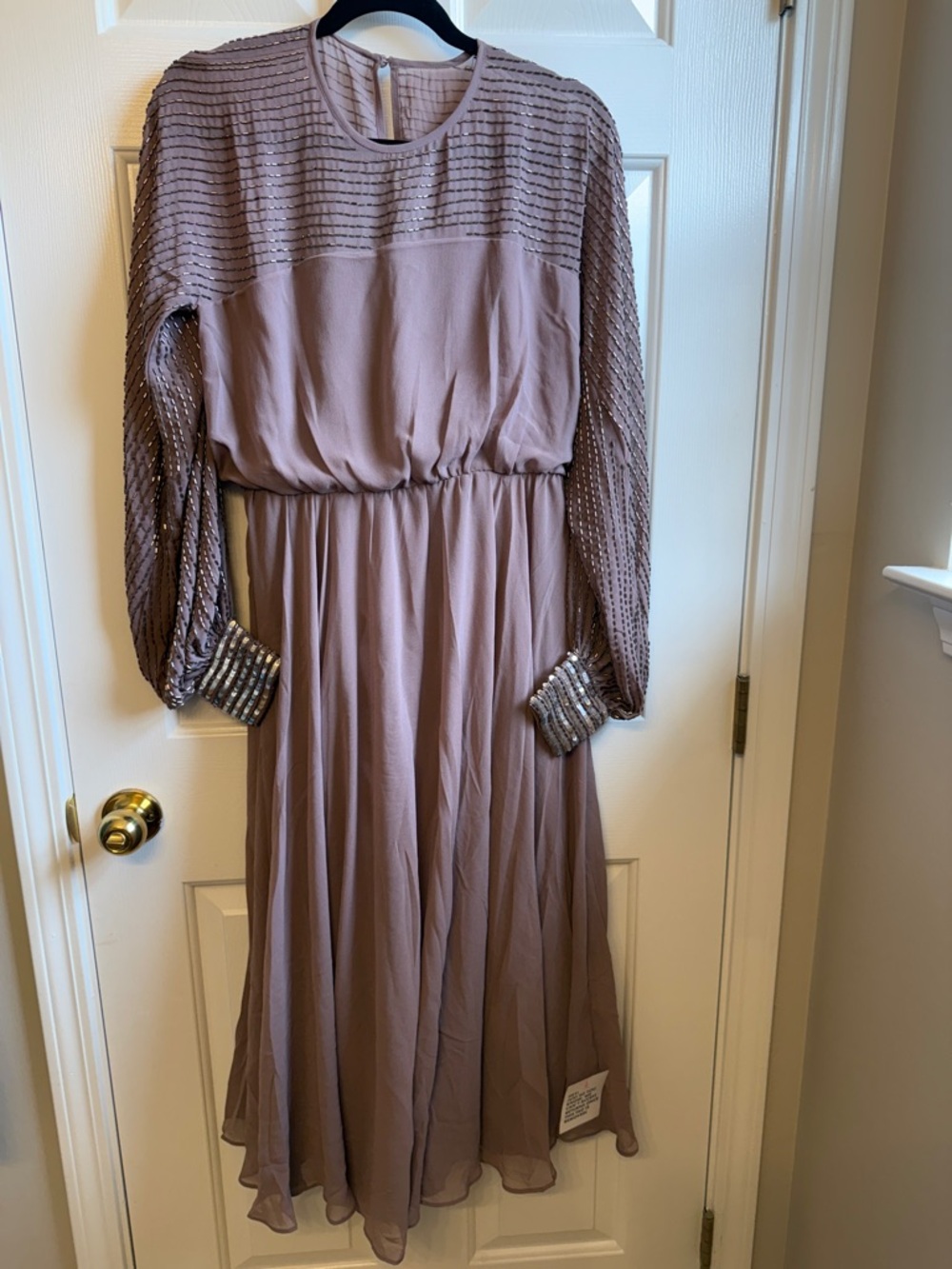 ASOS Dusty Mauve Long Sleeve Midi Dress with Sequin Cuffs